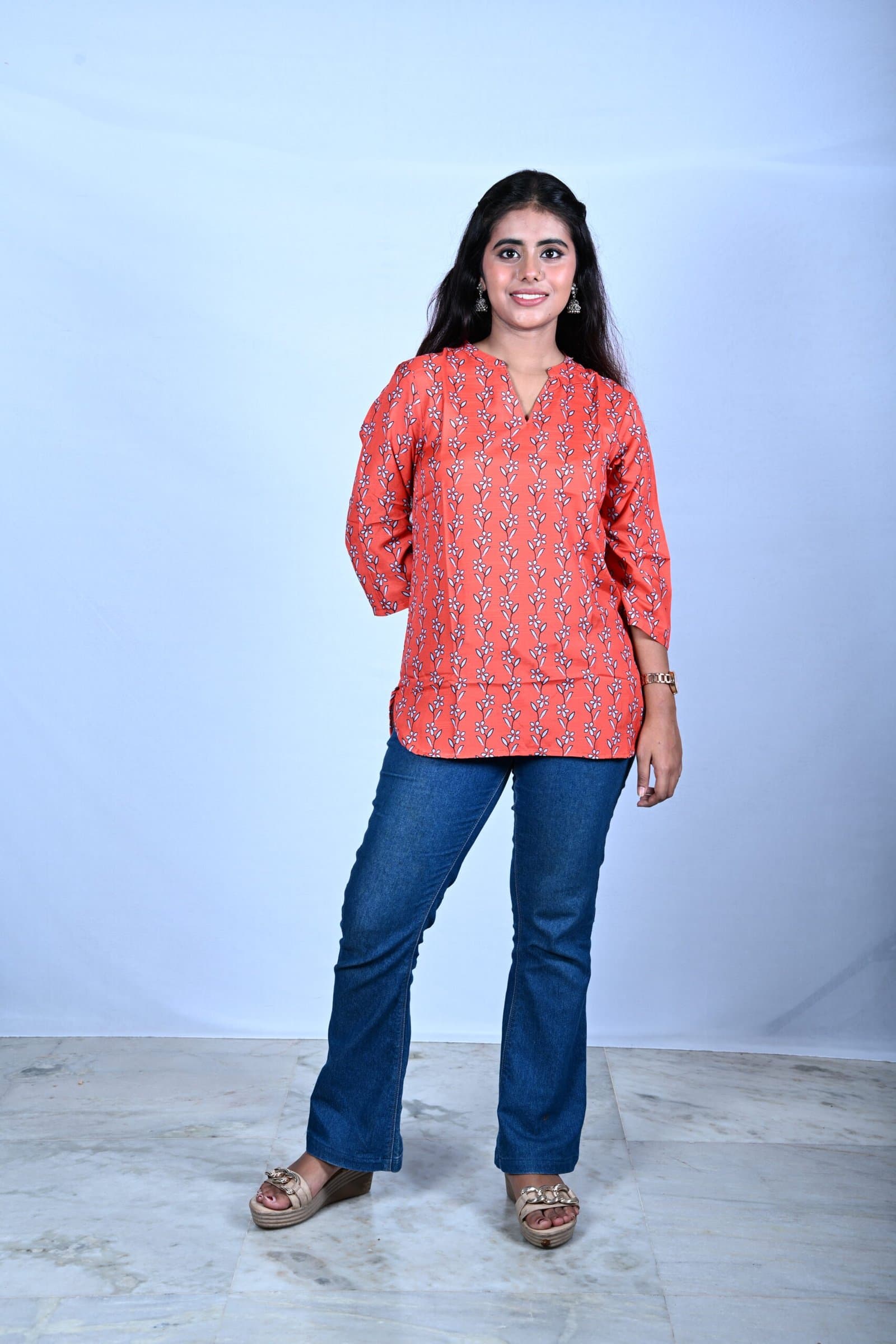 Women's Printed Kurta Pant Set | V-Neck Ethnic Co-Ord Set with Tassel Lace Detail | 3/4 Sleeves Casual & Festive Wear